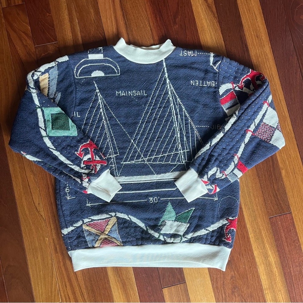 VINTAGE SUGAR STREET WEAVER 80s SAILING SWEATER TAPESTRY